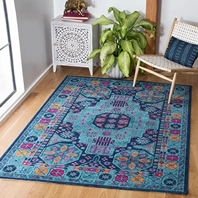 Abbildung von SAFAVIEH Boho Teppich für Wohnzimmer, Esszimmer, Schlafzimmer Artisan Collection, Kurzer Flor, Blau und Multi, 91 X 152 cm