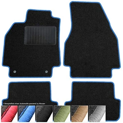 Abbildung von moto MOLTICO Fußmatten Auto Velours Autoteppiche Schwarz Automatten Set 4 teilig passend für Nissan Qashqai II 2013 2021 (Blaue Ziernähte)