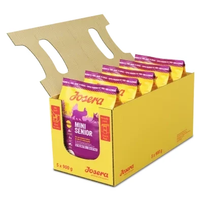 Abbildung von JOSERA MiniSenior (5 x 900 g) Senior Mini Premium Trockenfutter für ausgewachsene ältere Hunde Kleiner Rassen Lachs &amp; Kartoffel Kleine Kroketten getreidefrei Hundefutter 5er Pack