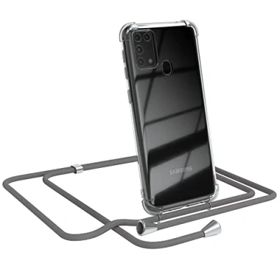 Abbildung von EAZY CASE Handykette kompatibel mit Samsung Galaxy M31 Handyhülle Umhängeband, Handykordel Schutzhülle, Silikonhülle, Hülle Band, Stylische Kette für Smartphone, Anthrazit