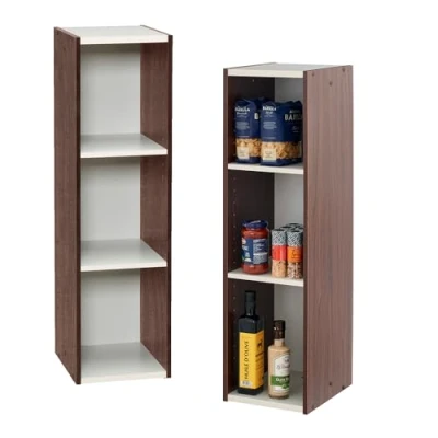 Abbildung von Iris Ohyama, Bücherregal mit 3 Ablagen, Set 2 Beistellmöbeln, Design, Modular, Büro, Schlafzimmer, Wohnzimmer UB 9025 Braun