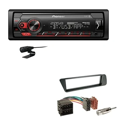 Abbildung von Pioneer MVH S320BT 1 DIN Bluetooth Autoradio USB FLAC Spotify mit Einbauset passend für Peugeot 306 1993 2001 schwarz