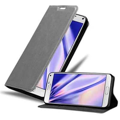 Abbildung von Cadorabo Hülle kompatibel mit Samsung Galaxy Note 4 aus Premium Kunst Leder Flip Klappbare Stoßfeste Magnetische [Standfunktion] [Kartenfächern] Cover für Tasche in Grau