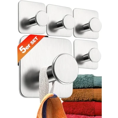 Abbildung von 4smile Handtuchhalter ohne Bohren 5er Set Moderne Design Handtuchhaken Bad Edelstahl, Haken selbstklebend mit Klebe Pads Stilvolle Klebehaken Wandhaken