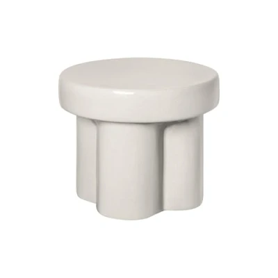 Abbildung von Blomus Keramik Beistelltisch TORU Farbe Lily White Form Rund Ø 40 x 32H cm Hocker aus glasierter