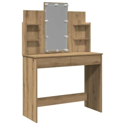Abbildung von vidaXL Schminktisch mit LED Leuchten Artisan Eiche 96x40x142 cm