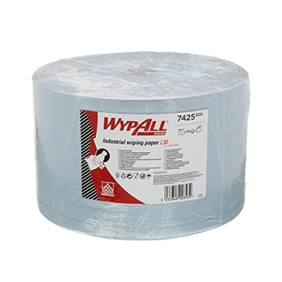 Abbildung von WypAll 7425 Papierwischtücher für industrielle Reinigungsaufgaben L30, Jumborolle, 3 lagig, blau (1 Rolle x 750 Wischtücher), 23,5 38 cm je Blatt