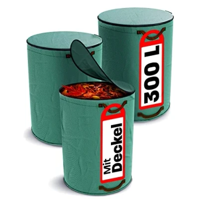 Abbildung von Praknu Gartenbox 3x Gartensack mit Deckel 300 L (3 St), 300L 4 Reißfeste Griffe Robustes Polypropylen