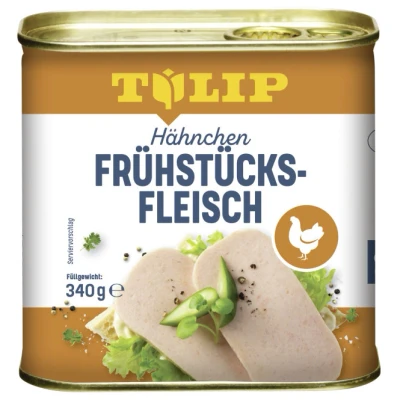 Abbildung von TULIP Hähnchen Frühstücksfleisch 340g leckeres Hähnchenfleisch in der praktischen recycelbaren Konserve Geflügel Dose 80%