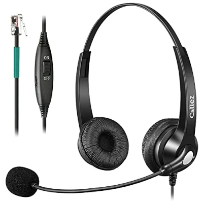 Abbildung von Telefon Headset RJ9 mit Mikrofon Noise Cancelling, Festnetztelefon Kopfhörer für Avaya 1408 Gigaset DA710 DA810 Polycom VVX411 Fanvil X4 Siemens Unify Openstage 15 Büro Call Center, Kristallklar Chat