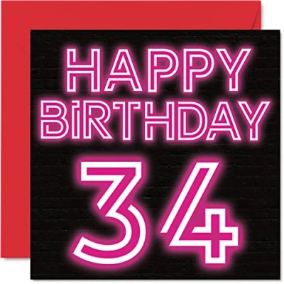 Abbildung von Lustige Geburtstagskarte zum 34. Geburtstag für Männer und Frauen Neon Glow Vater, Mutter, Sohn, Tochter, Bruder, Schwester, Onkel, Tante, Cousin, 145 mm x Grußkarten,