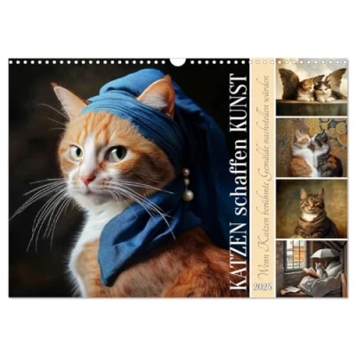 Abbildung von Katzen schaffen Kunst (Wandkalender 2025 DIN A3 quer), CALVENDO Monatskalender