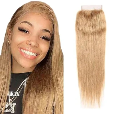 Abbildung von Tuheerst Lace Closure Blonde 4X4 Bresilienne Straight Hair #27 with Baby 100% Unprocessed Brazilian Virgin Remy Top Swiss 22 Inch