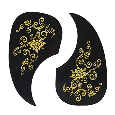Abbildung von 2Pcs Gitarre Schlagbrett Aufkleber, Komma Form Pick Guard für Akustikgitarre Zubehör(Goldrebe)