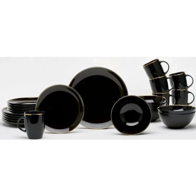 Abbildung von van Well Kombiservice Geschirr Set, Service Glamour Black (24 tlg), 6 Personen, Porzellan, mit einem goldfarbenen Rand, 24 Teile, für Personen