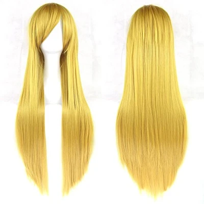 Abbildung von Fouriding 31&quot; Yellow Women&#039;s Long Straight Cosplay Party Wigs Hairpieces Hair Cap Lolita Style Anime Wig