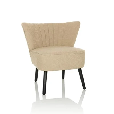 Abbildung von hjh LIVING Bequemer Polstersessel MANISO Teddy Stoff Beige, Loungesessel Cocktailsessel gepolstert mit schwarzen Holzbeinen