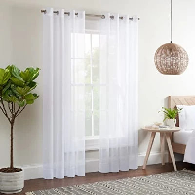 Abbildung von Eclipse Kiara Fenstervorhänge für Schlafzimmer, modern, durchscheinend, Voile, 137,2 x 274,3 cm, Weiß