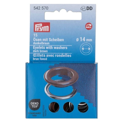 Abbildung von Prym 542570 542542 Ösen mit Scheiben, 11 mm, rot/silberfarbig, vearbeitbar dem Vario Creative Tool, dunkelbraun, Ø 14 15