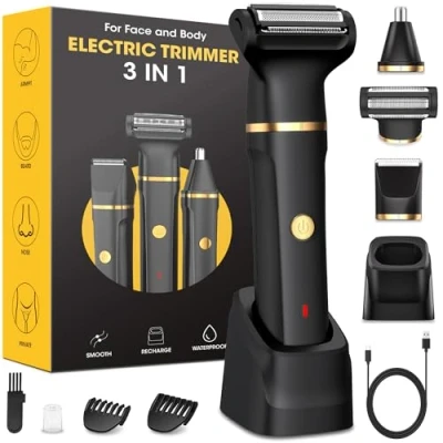 Abbildung von Intimrasierer Mann,3in1 Rasierer Herren Elektrisch/Nasenhaartrimmer, IPX7 Nass Trockenrasierer 120 Min. Laufzeit,Rasierer Intimbereich für Achselhöhle Beine Brust Leiste Nase,USB C Ladestation