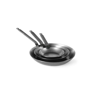 Abbildung von HENDI Pfanne Flachstahl ø 32 x 5 cm Induktion Elektro Gas Herd Stärke: 3 mm Bodendurchmesser: 26 cm, Gastro Bratpfanne Kohlenstoffstahl