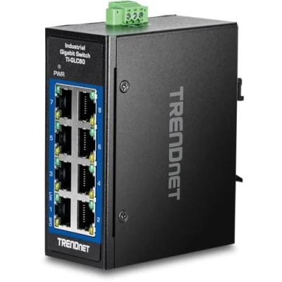 Abbildung von TRENDnet 8 Port Industrial Gigabit DIN Rail Mini Switch, TI GLC80, x Ports, Extreme Temperatur IP30, 16Gbps Switch Kapazität, Schwarz