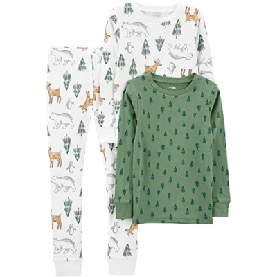 Abbildung von Simple Joys by Carter&#039;s Baby Mädchen 3 Piece Snug fit Cotton Christmas Pajama Set Pyjamaset, Grün Pinie/Weiß Wald, 6 9 Monate (3er Pack)