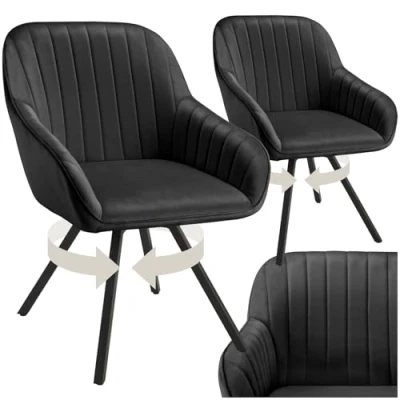 Abbildung von tectake® drehbare Esszimmerstühle mit Armlehne, Schalenstuhl ergonomisch Samt Bezug, gesteppt, Stühle drehbar für Wohnzimmer, Esstisch, Arbeitszimmer, Schminktisch, Küchenstühle 2er Set, schwarz