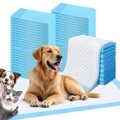 Abbildung von FluffyDream Trainingspads für Hunde und Welpen, 100 Stück 33X45cm Puppy Pads, Welpenunterlagen, Auslaufsicheres 5 Lagiges Design mit Schnell Trocknender Oberfläche, Extra Kleine Größe, Blau