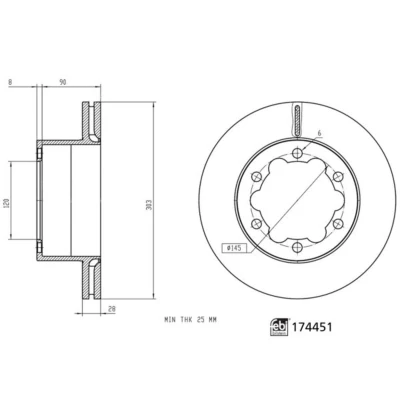Abbildung von FEBI BILSTEIN 174451 Bremsscheibe Hinterachse 303 28 6 145 innenbelüftet beschichtet VOLKSWAGEN: Crafter Kastenwagen, Pritsche/Fahrgestell