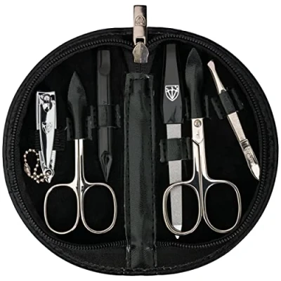 Abbildung von DREI SCHWERTER Germany Maniküre Set Nageletui &#039;Pescara&#039; 6 tlg. Nagelschere, Hautschere, Nagelknipser, Saphirnagelfeile, Nagelreiniger, Pinzette, Farbe Kunstleder schwarz