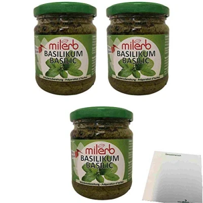 Abbildung von Milerb Basilikum Kräuterzubereitung 3er Pack (3x200g Glas) + usy Block