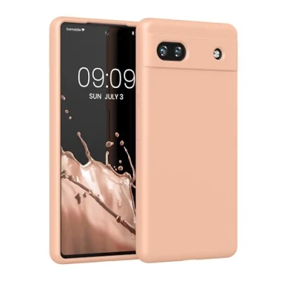 Abbildung von kwmobile Hülle kompatibel mit Google Pixel 6a Silikon Handy Case Handyhülle weiche Oberfläche kabelloses Laden Pastell Pfirsich