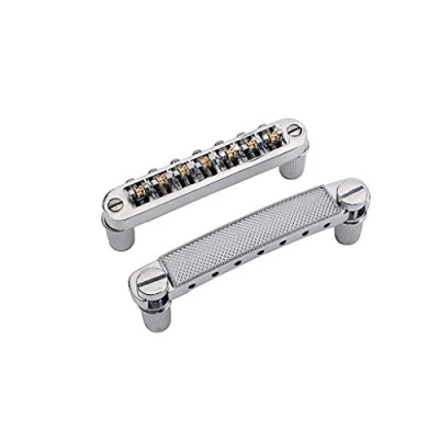 Abbildung von Alnicov E Gitarre Steg Saitenhalter Roller Bridge Sattel 7 Saiten für LP SG Ersatzteile (Silber)