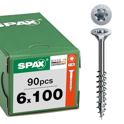 Abbildung von SPAX Universalschraube, 6 x 100 mm, 90 Stück, Teilgewinde, Senkkopf, T STAR plus T30, 4CUT, WIROX A9J 8000000277085
