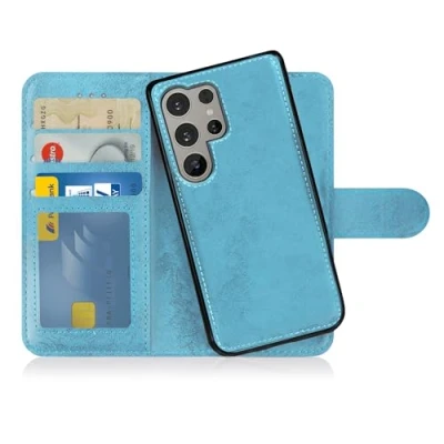 Abbildung von MyGadget Flip Case für Samsung Galaxy S24 Ultra [ abnehmbare Magnet Hülle ] Handyhülle aus Kunstleder Klapphülle mit Kartenfach Schutzhülle in Hellblau W70737