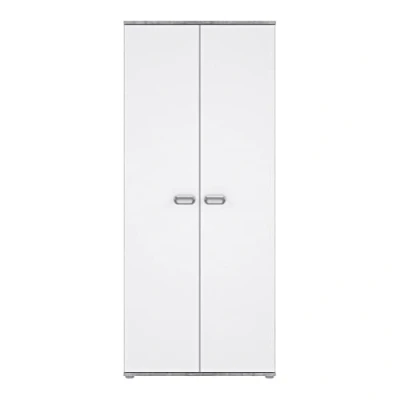 Abbildung von FORTE EMILY Schrank 80, Kleiderschrank, Kinderzimmerschrank, Jugendzimmer Flurschrank Industrial Stil Drehtürenschrank 2 türig, Weiß / Betonoptik LichtGrau, 80 cm breit x 188 hoch 53 tief