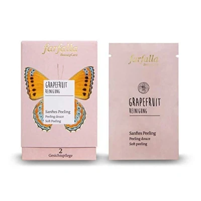 Abbildung von farfalla Grapefruit Reinigung, Sanftes Peeling, Tray/Spender 10x7 ml Gesichtspeeling für Hauterneuerung mit Vitamin C 100% zertifizierte Naturkosmetik