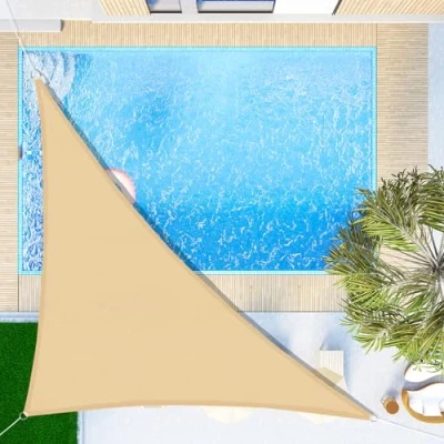 Abbildung von SUNNY GUARD Sonnensegel Wasserdicht 3x3x4.25m Dreieckig Sonnenschutz Wetterschutz Segel Baldachin UV Schutz für Balkon Terrasse Garten, Sand