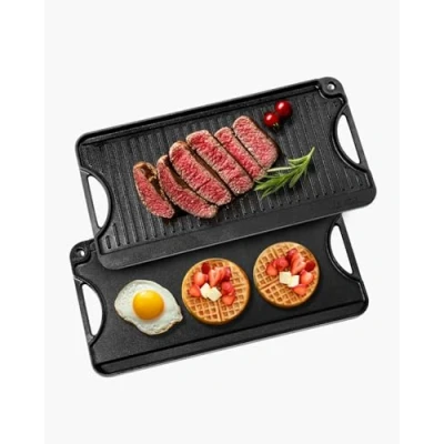 Abbildung von VEVOR Wendbare Grillplatte Vorgewürzte BBQ Pfanne aus Gusseisen 492x218mm