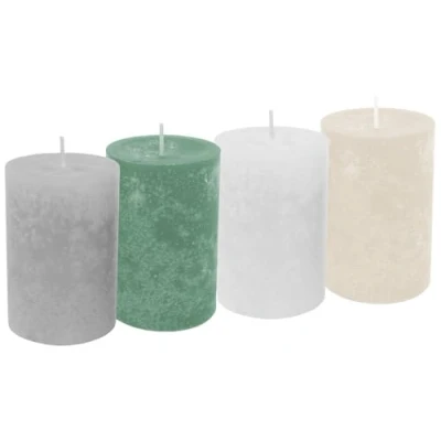 Abbildung von Unbekannt 4 Stumpenkerzen Kerzen Salbei Grün Grau Creme Weiß Tischdeko Hochzeit Kommunion Konfirmation Adventskranz Weihnachten