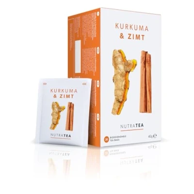 Abbildung von Nutra Tea Kurkuma &amp; Zimt, Kurkumatee unterstützt Gesundheit der Leber Gelenke, Zimt Tee trägt zur Stärkung des Blutkreislaufs bei, 60 wiederverwendbare Teebeutel, Kräutertee mit Tumeric Cinnamon