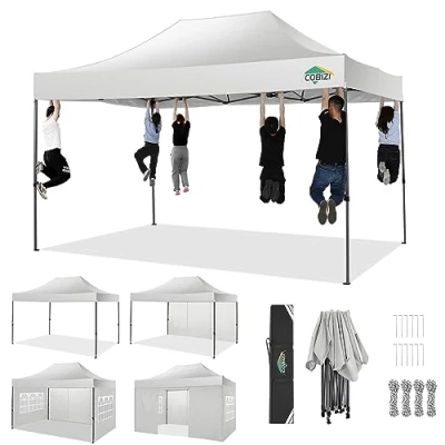Abbildung von COBIZI 3x4,5 Pavillon Faltpavillon Wasserdicht Stabil Winterfest 3.0, Gartenpavillon UV Schutz mit 4 Seitenteilen Festival Partyzelt Sonnenschutz Pavillon, Weiß