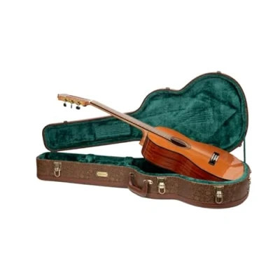 Abbildung von Crossrock Designer Serie Universeller Holzkoffer für 4/4 Klassikgitarren Sicherheitsschloss, Metallfüße, Ablageplatz Blütenbraun (CRW530CBQ)