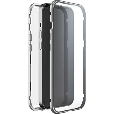 Abbildung von Black Rock Hülle 360 Grad Glass Case Passend für Apple iPhone 14 Pro I Handyhülle, Magnet Verschluss (Transparent mit silbernem Rahmen)
