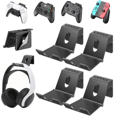 Abbildung von OIVO Controller Wandhalterung, Headset Halterung, Universal Halter für PS3/PS4/PS5/Xbox/Pro Controller, Verbesserte verstellbare Wandhalterung und Kopfhörer 4er Pack