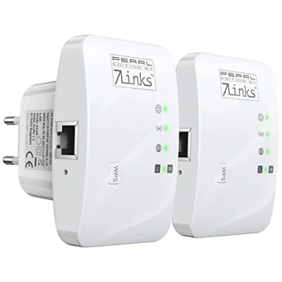 Abbildung von 7links WiFi Repeater: 2er Set Mini WLAN Repeater mit WPS Taste, 300 Mbit/s, 2,4 GHz &amp; LAN (WiFi Extender, Kleiner Repeater, Geräteanschluss)