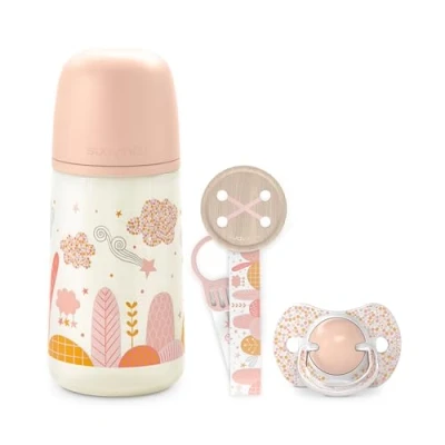 Abbildung von Suavinex, Pack für Neugeborene Sx Pro 0 6 Monate. Enthält: Anti Kolik Babyflasche 270 ml mittlerer Nahrungsfluss + Physiologischer Silikon Sauger Schnullerkette. Dreams Pink