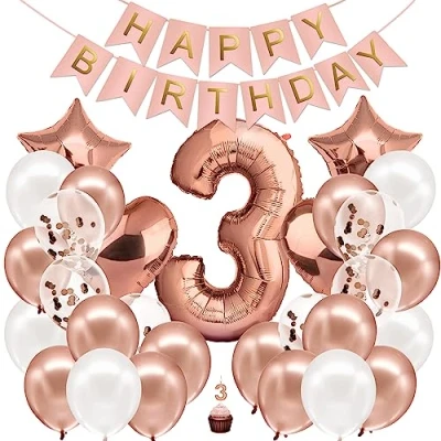 Abbildung von envami® Geburtstagsdeko Mädchen Rosegold Zahl 3. Geburtstag Happy Birthday Deko Folienballon 3 Luftballon Kindergeburtstag
