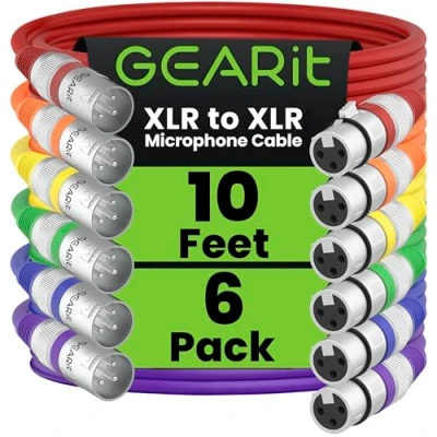 Abbildung von GearIT XLR auf Mikrofonkabel (3 m, 6 Stück), Stecker Buchse, 3 polig, symmetrisch, geschirmt, Kabel für Mikrofon, Aufnahmestudio, Podcast, mehrfarbig, Stück